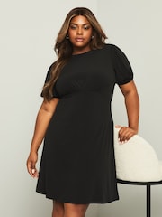 Lipsy Black Curve Jersey Underbust Puff Sleeve Mini Dress - Image 1 of 4