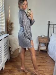 Style Cheat Silver Sequin High Neck Mini Dress - Image 3 of 5