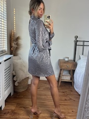Style Cheat Silver Sequin High Neck Mini Dress - Image 4 of 5