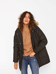 NOISY MAY Black Faux Fur Hooded Parka Coat - Image 1 of 4