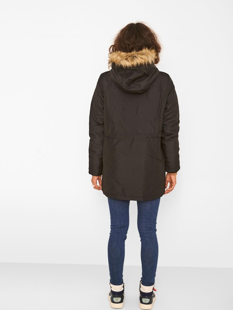 NOISY MAY Black Faux Fur Hooded Parka Coat - Image 2 of 4