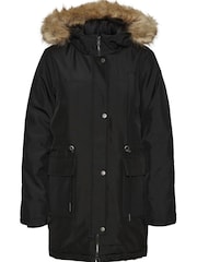 NOISY MAY Black Faux Fur Hooded Parka Coat - Image 3 of 4
