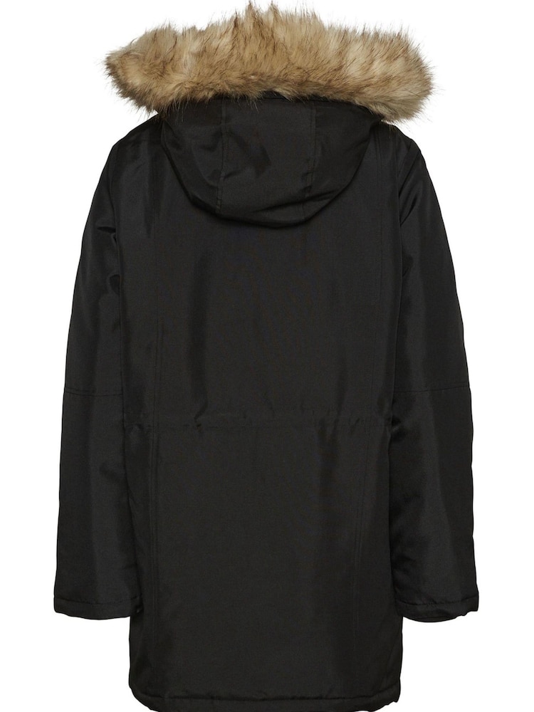 NOISY MAY Black Faux Fur Hooded Parka Coat - Image 4 of 4