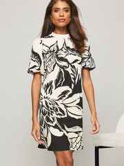 Lipsy Monochrome Puff Sleeve Shift Dress - Image 1 of 4