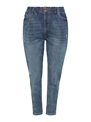 Yours Curve Blue Elasticated Mom Jean - Image 4 of 4