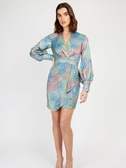 Little Mistress Blue Multi Spot Print Mini Midi Dress - Image 1 of 4