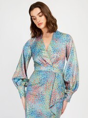 Little Mistress Blue Multi Spot Print Mini Midi Dress - Image 2 of 4