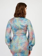 Little Mistress Blue Multi Spot Print Mini Midi Dress - Image 3 of 4