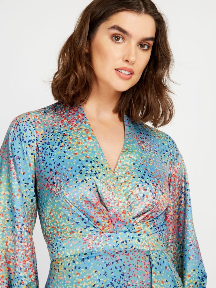 Little Mistress Blue Multi Spot Print Mini Midi Dress - Image 4 of 4 Little Mistress Blue Multi Spot Print Mini Midi Dress - Image 4 of 4