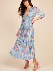 Little Mistress Blue Multi Spot Midaxi Dress - Image 1 of 4