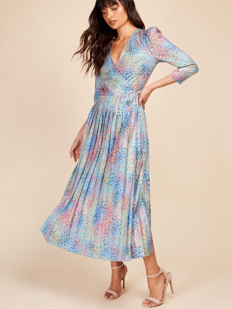 Little Mistress Blue Multi Spot Midaxi Dress - Image 1 of 4