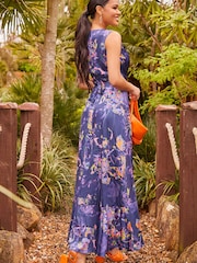 Chi Chi London Purple Sleeveless Neon Abstract Wrap Midi Dress - Image 2 of 5