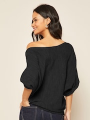 Friends Like These Black Batwing Knitted Off The Shoulder Jumper - Image 2 of 4