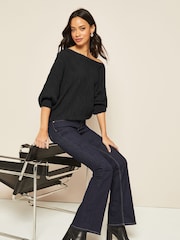 Friends Like These Black Batwing Knitted Off The Shoulder Jumper - Image 3 of 4
