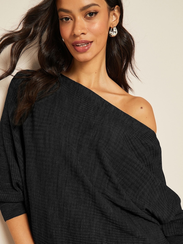 Friends Like These Black Batwing Knitted Off The Shoulder Jumper - Image 4 of 4 Friends Like These Black Batwing Knitted Off The Shoulder Jumper - Image 4 of 4