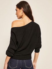 Friends Like These Black Batwing Knitted Off The Shoulder Jumper - Image 6 of 7
