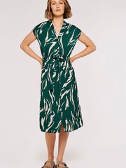 Apricot Green Swirl Tie Thru Shirt Midi Dress - Image 4 of 4