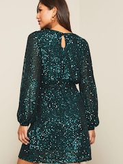 Lipsy Forest Green Regular Sequin Long Sleeve Shift Dress - Image 2 of 4