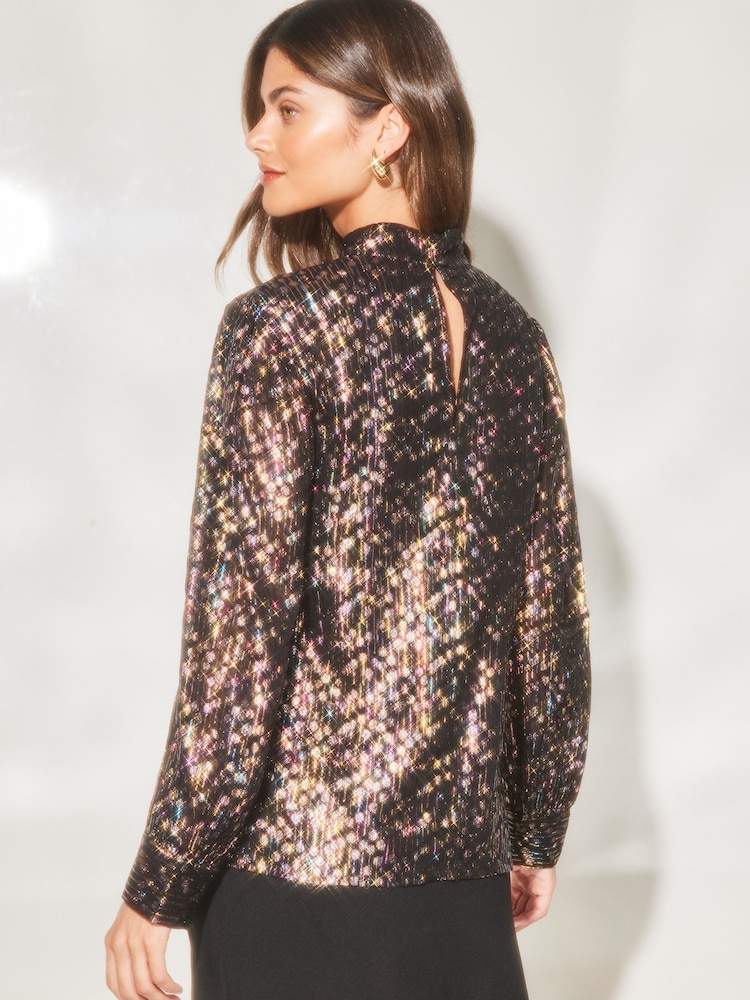Lipsy Black Foil Cold Shoulder Keyhole Long Sleeve Top - Image 2 of 4