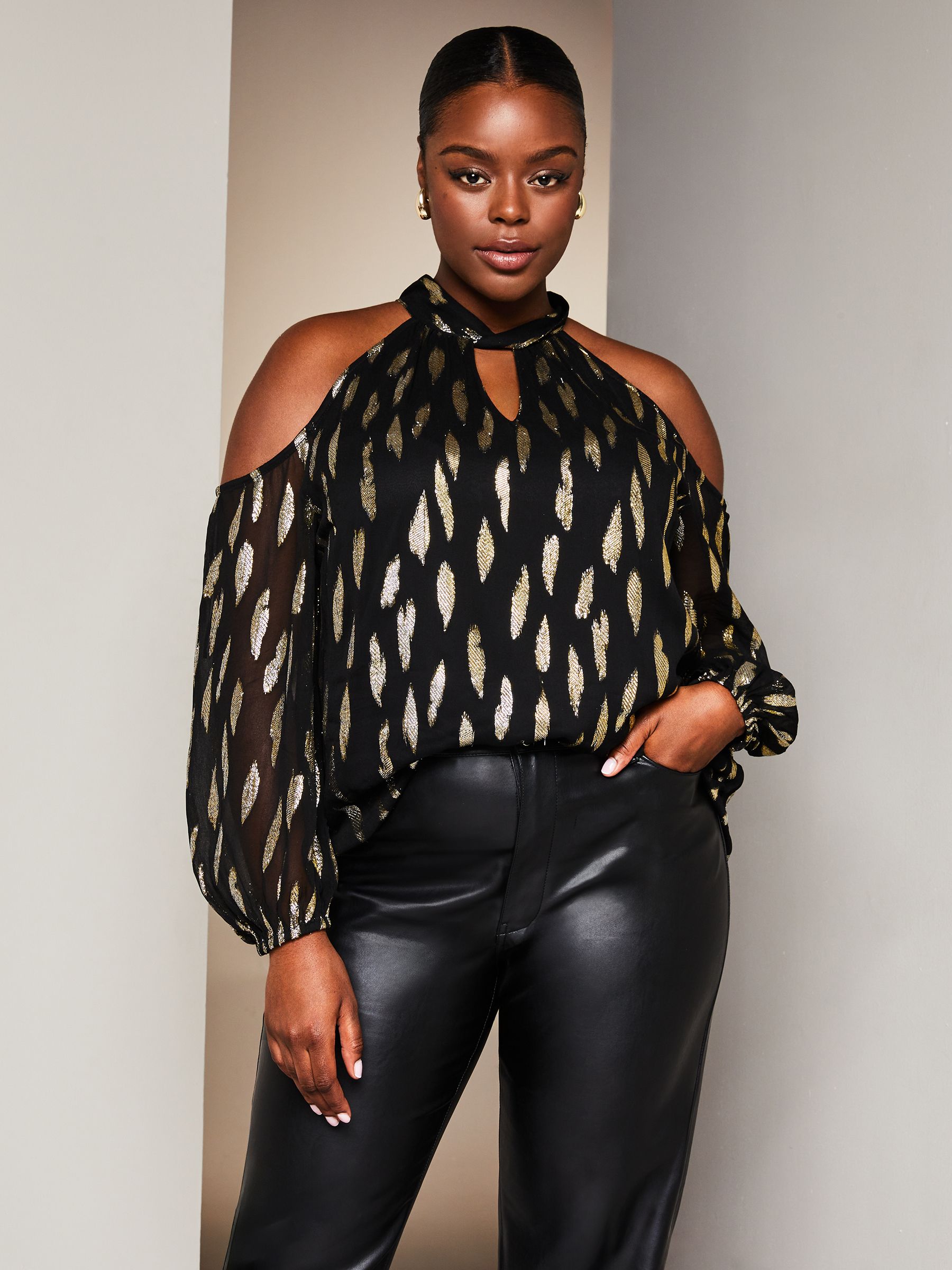 Buy Lipsy Black Foil Metallic Curve Cold Shoulder Long Sleeve Top from Next Luxembourg