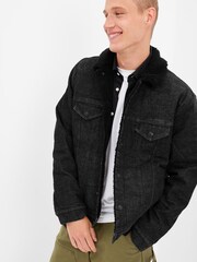 Gap Black Sherpa Icon Denim Jacket - Image 1 of 4