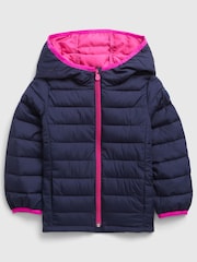 Gap Navy Blue & Pink Water Resistant Recycled Lightweight Puffer Jacket - Image 1 of 1