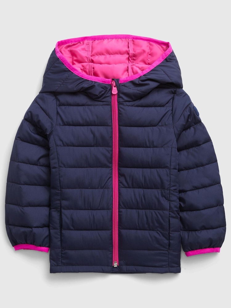 Gap Navy Blue & Pink Water Resistant Recycled Lightweight Puffer Jacket - Image 1 of 1