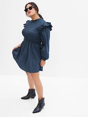 Gap Blue Smocked Ruffle Long Sleeve Mini Dress - Image 1 of 1