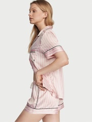 Victoria's Secret Pink Iconic Stripe Satin Short Pyjama Set - Image 2 of 4