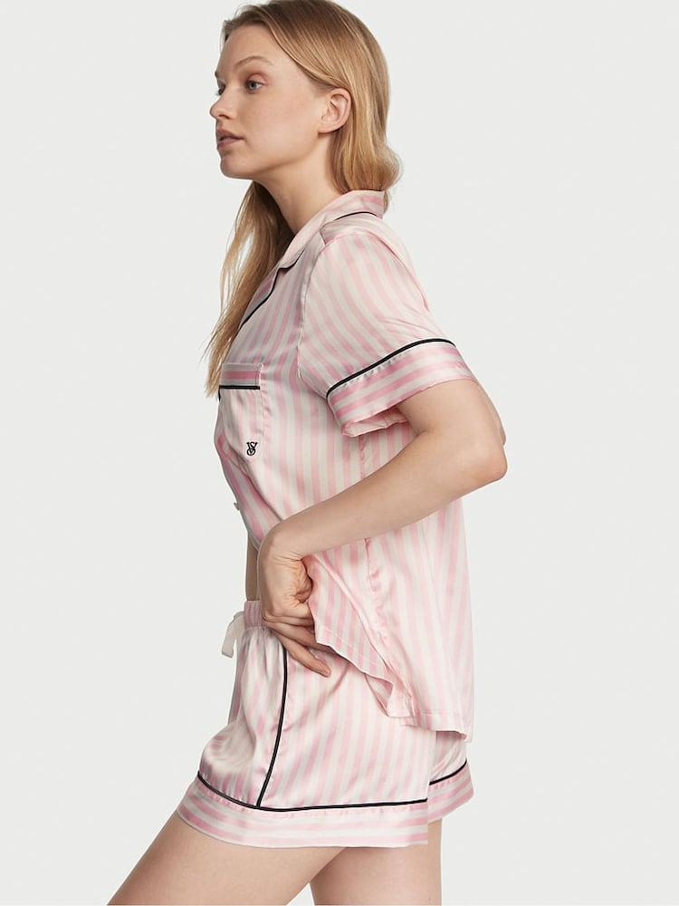 Victoria's Secret Pink Iconic Stripe Satin Short Pyjama Set - Image 2 of 4