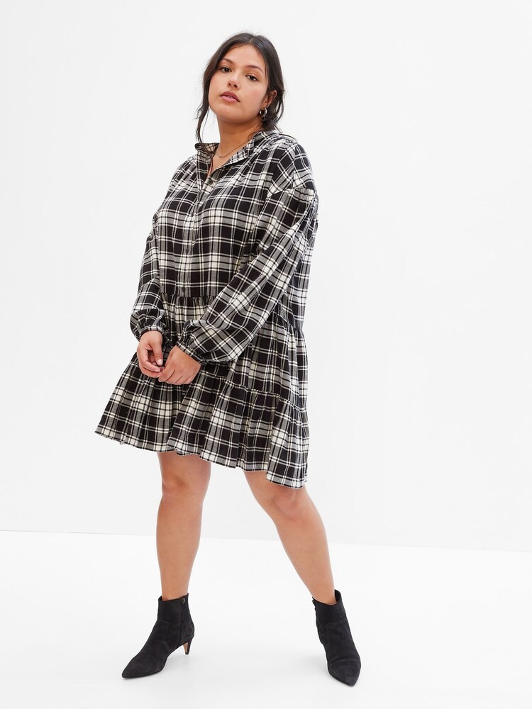 Gap Black Plaid Tiered Mini Dress - Image 1 of 5