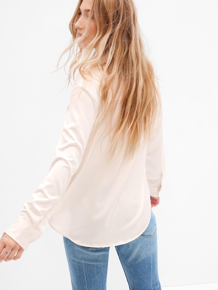 Gap Beige Satin Long Sleeve Shirt - Image 2 of 5