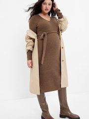 Gap Brown Maternity Belted Midi Jumper Dress - Image 1 of 1