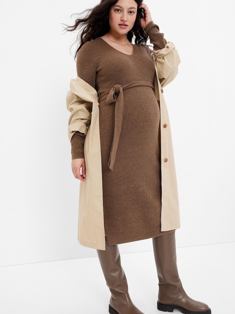 Gap Brown Maternity Belted Midi Jumper Dress - Image 1 of 1