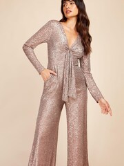 Little Mistress Rose Gold Sequin Jumpsuit - Image 2 of 4