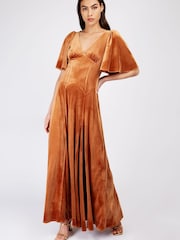 Little Mistress Copper Orange Velvet Maxi - Image 1 of 4