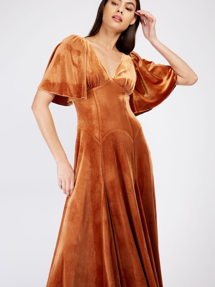 Little Mistress Copper Orange Velvet Maxi - Image 2 of 4