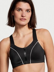 Victoria's Secret Black/ White Piping High Impact Racerback Zip Up Sports Bra - Image 1 of 3