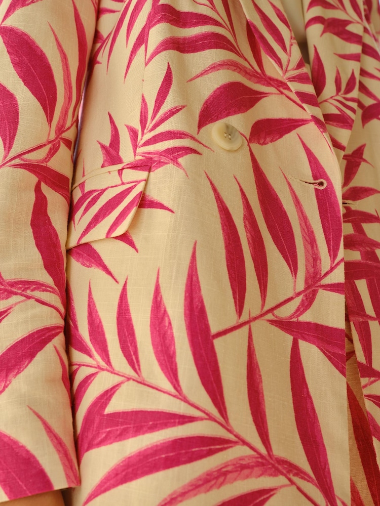 V&A | Love & Roses Pink Floral Print Relaxed Double Breasted Blazer Contains Linen - Image 3 of 3