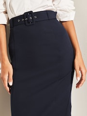Lipsy Navy Blue Belted Tailored Midi Skirt - Image 4 of 4