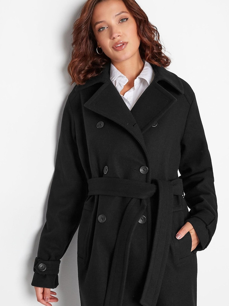 Long Tall Sally Black Double Breasted Winter Trench Coat - Image 4 of 4 Long Tall Sally Black Double Breasted Winter Trench Coat - Image 4 of 4
