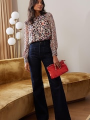 Love & Roses Neutral Animal Printed Long Sleeve Blouse With Central Pintuck Details - Image 3 of 4