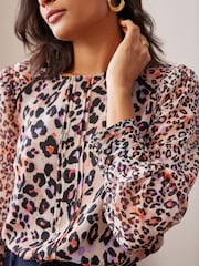 Love & Roses Neutral Animal Printed Long Sleeve Blouse With Central Pintuck Details - Image 4 of 4