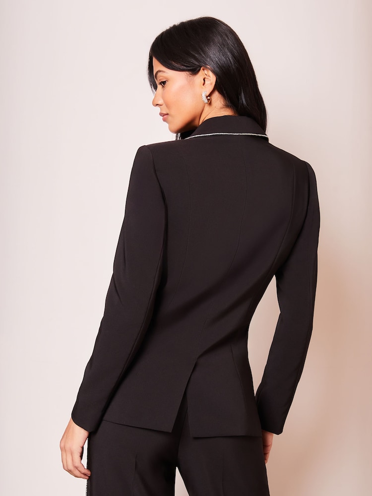 Lipsy Black Rhinestone Tailored Single Breasted Blazer - Image 2 of 4 Lipsy Black Rhinestone Tailored Single Breasted Blazer - Image 2 of 4
