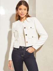 Ivory Twill - Lipsy Cropped Tailored Button Through Pocket Blazer Jacket - Image 1 of 1