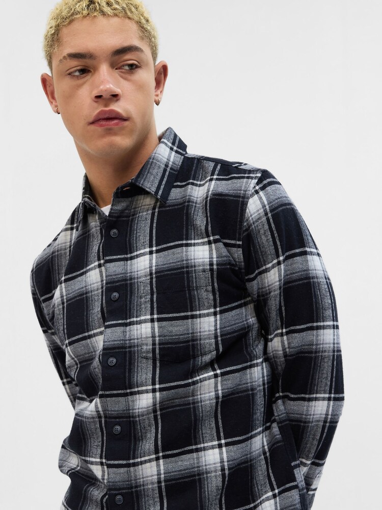 Gap Black/Grey Organic Cotton Midweight Flannel Long Sleeve Shirt - Image 3 of 3