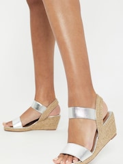 Lipsy Silver Regular Fit Elastic Low Wedge Espadrille Sandal - Image 1 of 2