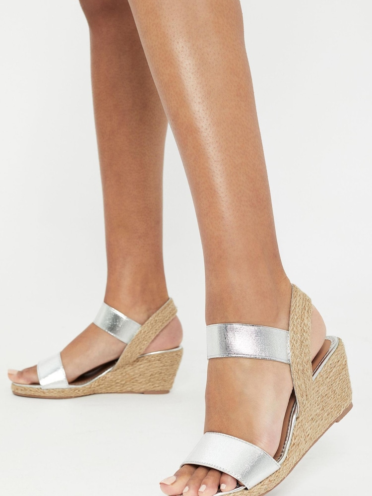 Lipsy Silver Regular Fit Elastic Low Wedge Espadrille Sandal - Image 1 of 2