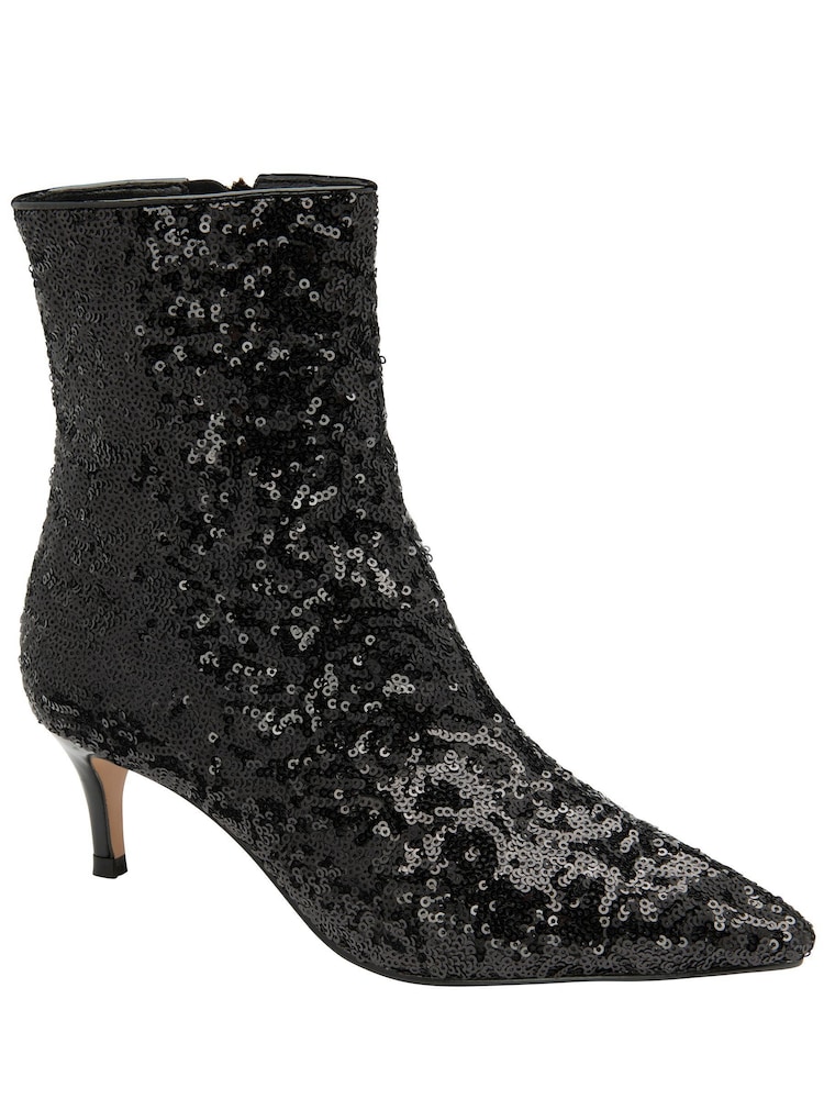 Ravel Black Sequin Stiletto-Heel Zip-Up Ankle Boots - Image 2 of 4