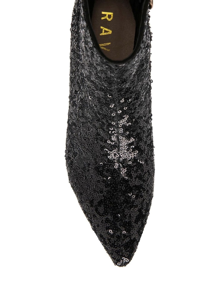 Ravel Black Sequin Stiletto-Heel Zip-Up Ankle Boots - Image 4 of 4